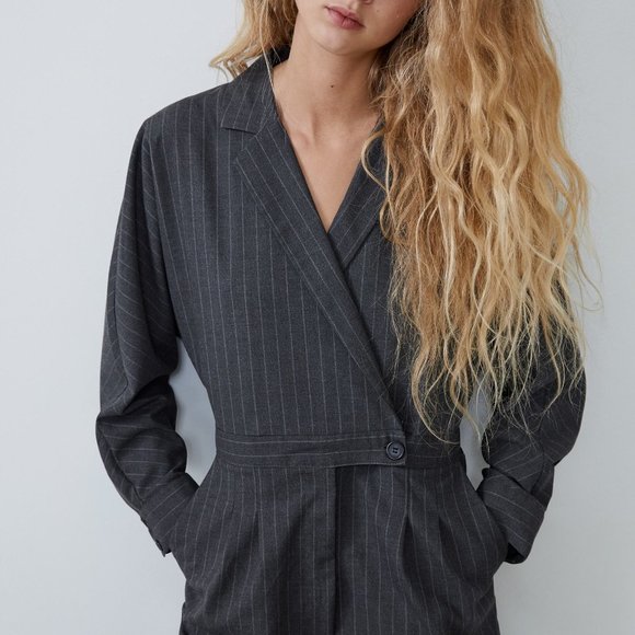 pinstripe jumpsuit black